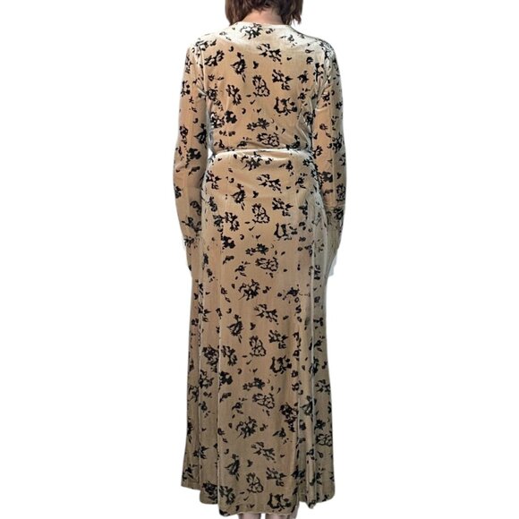 Vintage Isabella Bird Velvet Floral Maxi Wrap Dress Tan Black Small - Picture 6 of 16